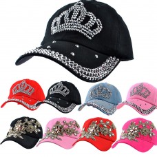 Crown Outdoor Golf Mujers Baseball Cap Sun Hats Rhinestone Bling Hat Adjustable   eb-37044128